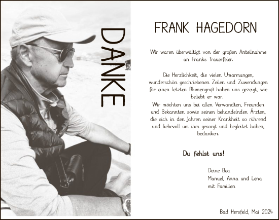 Traueranzeige von Frank Hagedorn von HZHNA