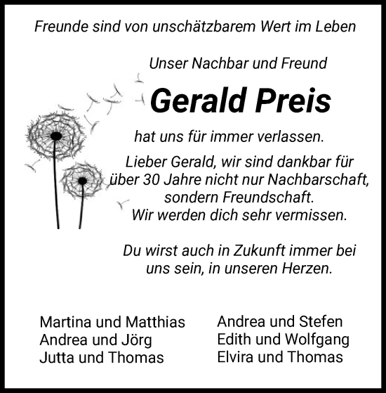 Traueranzeige von Gerald Preis von HZ