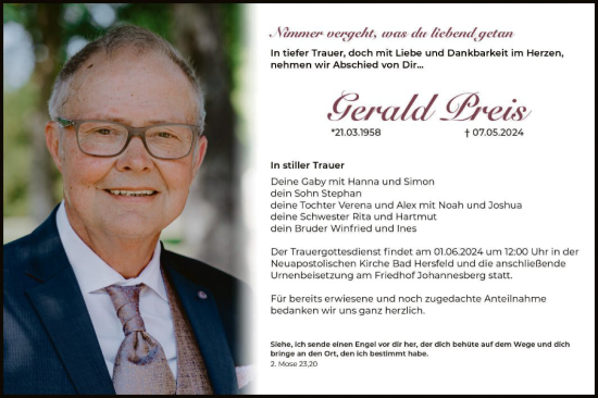Traueranzeige von Gerald Preis von HZ