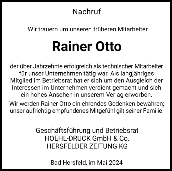 Traueranzeige von Rainer Otto von HZ