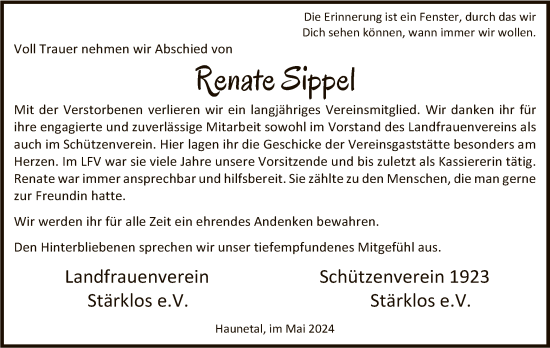 Traueranzeige von Renate Sippel von HZ