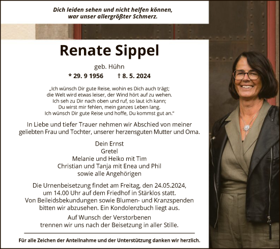 Traueranzeige von Renate Sippel von HZHNA