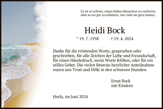 Traueranzeige von Heidi Bock von HZ