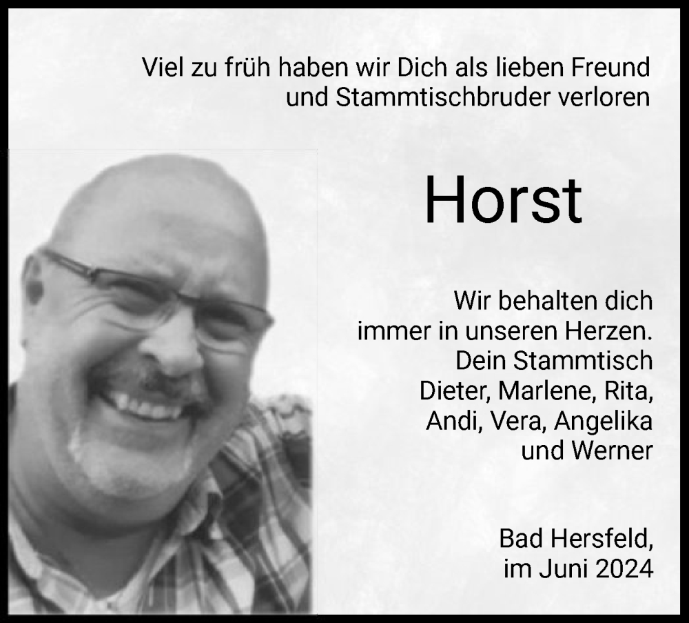  Traueranzeige für Horst Vollmer vom 22.06.2024 aus HZ