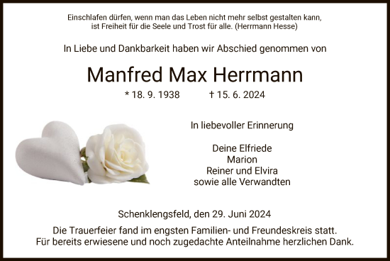 Traueranzeige von Manfred Max Herrmann von HZ