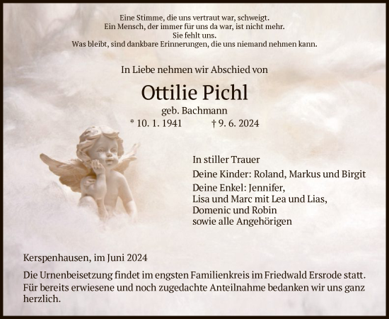 Traueranzeige von Ottilie Pichl von HZ