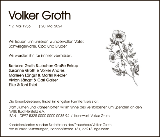 Traueranzeige von Volker Groth von HZ