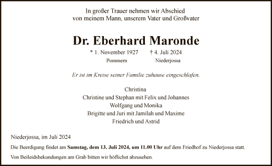 Traueranzeige von Eberhard Maronde von HZ