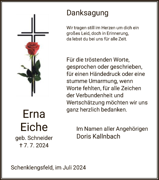 Traueranzeige von Erna Eiche von HZ