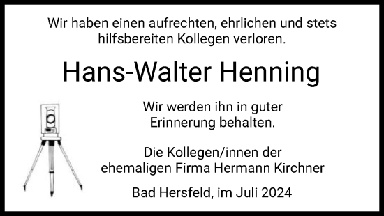 Traueranzeige von Hans-Walter Henning von HZ