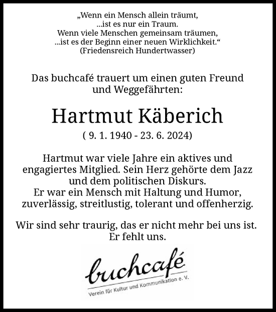 Traueranzeige von Hartmut Käberich von HZ