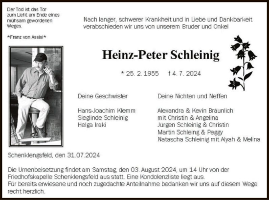 Traueranzeige von Heinz-Peter Schleinig von HZ