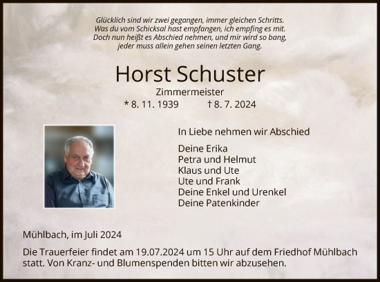 Traueranzeige von Horst Schuster von HZ