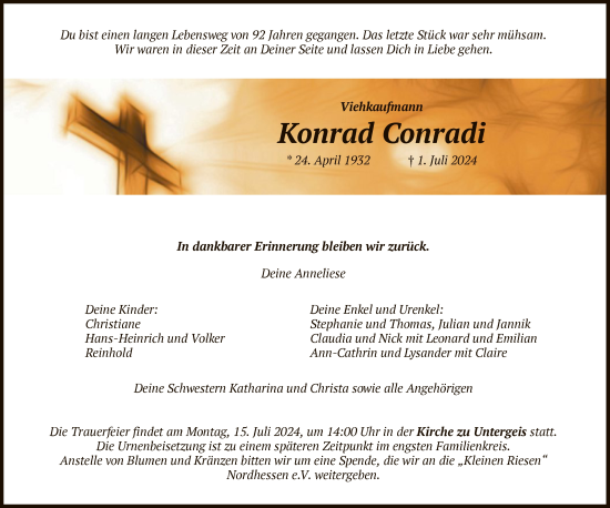 Traueranzeige von Konrad Conradi von HZ