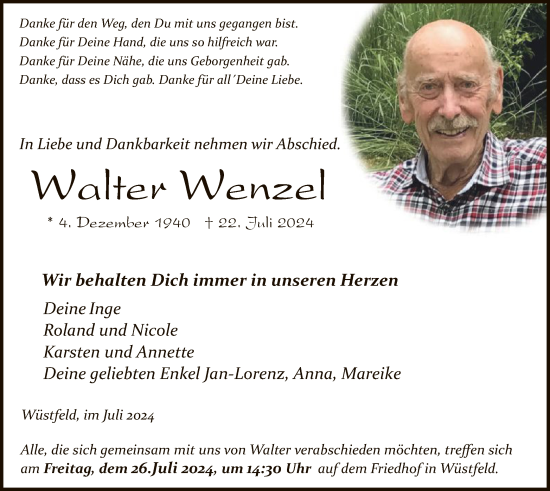 Traueranzeige von Walter Wenzel von HZ