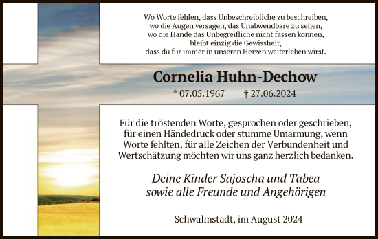 Traueranzeige von Cornelia Huhn-Dechow von HNAHZ