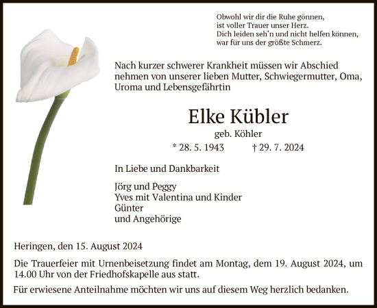 Traueranzeige von Elke Kübler von HZ