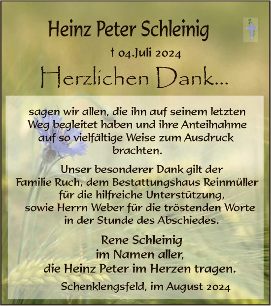 Traueranzeige von Heinz Peter Schleinig von HZ