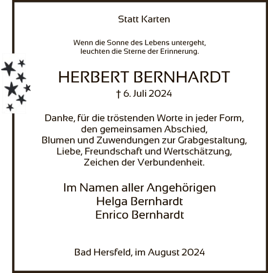 Traueranzeige von Herbert Bernhardt von HZ