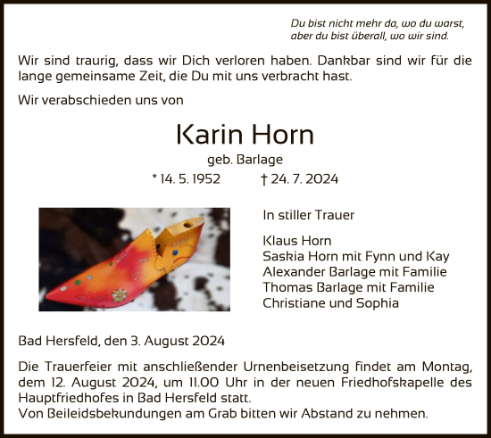 Traueranzeige von Karin Horn von HZ