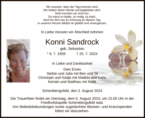 Traueranzeige von Konni Sandrock von HZ