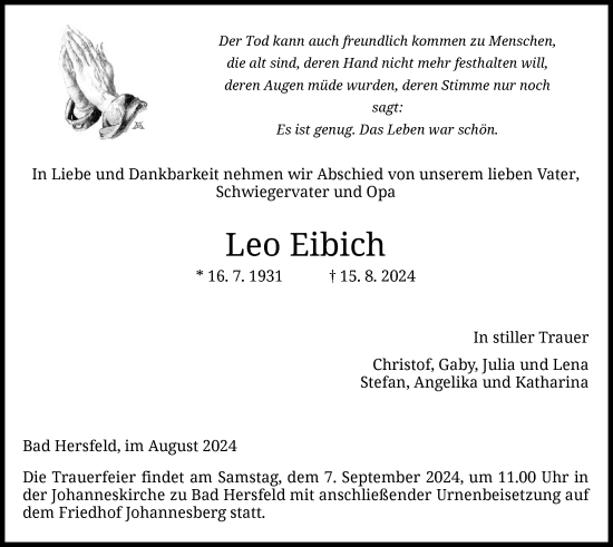 Traueranzeige von Leo Eibich von HZ