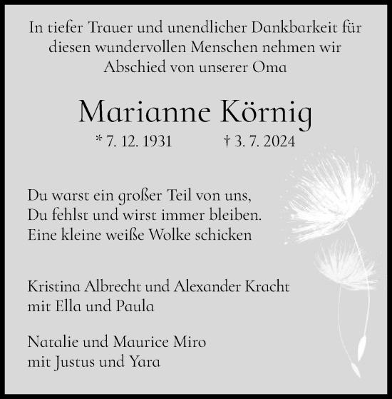 Traueranzeige von Marianne Körnig von HZ