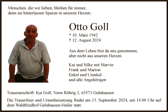 Traueranzeige von Otto Goll von HZ