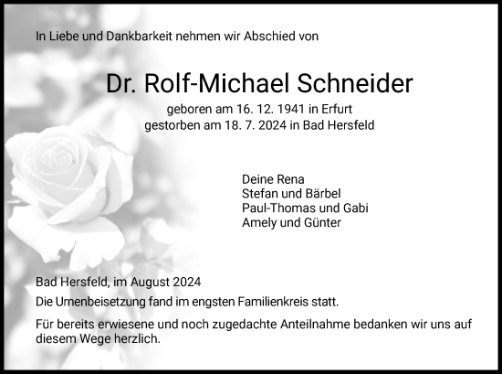 Traueranzeige von Rolf-Michael Schneider von HZ