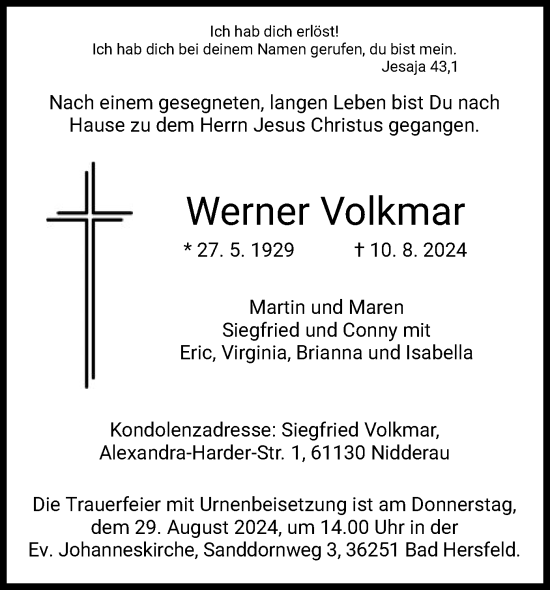 Traueranzeige von Werner Volkmar von HZ