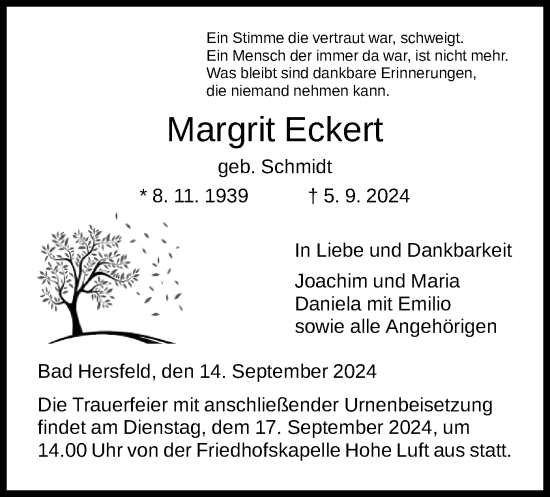 Traueranzeige von Margrit Eckert von HZ