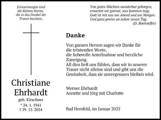 Traueranzeige von Christiane Ehrhardt von HZ