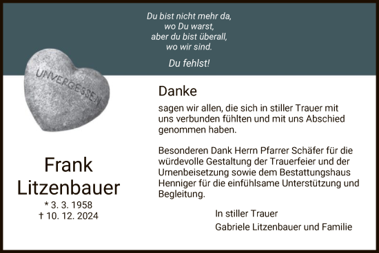 Traueranzeige von Frank Litzenbauer von HZ