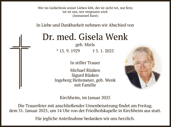 Traueranzeige von Gisela Wenk von HZ