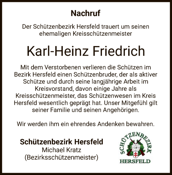 Traueranzeige von Karl-Heinz Friedrich von HZ