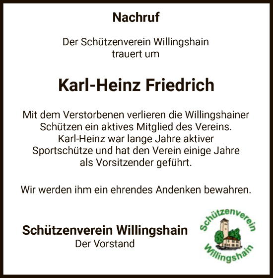 Traueranzeige von Karl-Heinz Friedrich von HZ