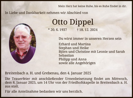 Traueranzeige von Otto Dippel von HZ