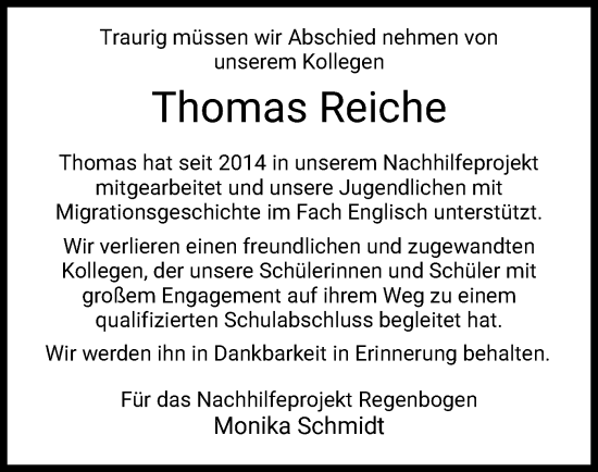 Traueranzeige von Thomas Reiche von HZ