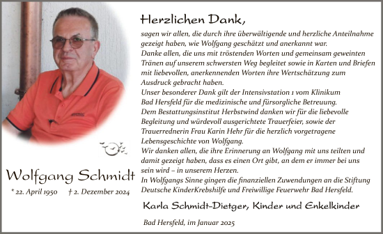 Traueranzeige von Wolfgang Schmidt von HZ