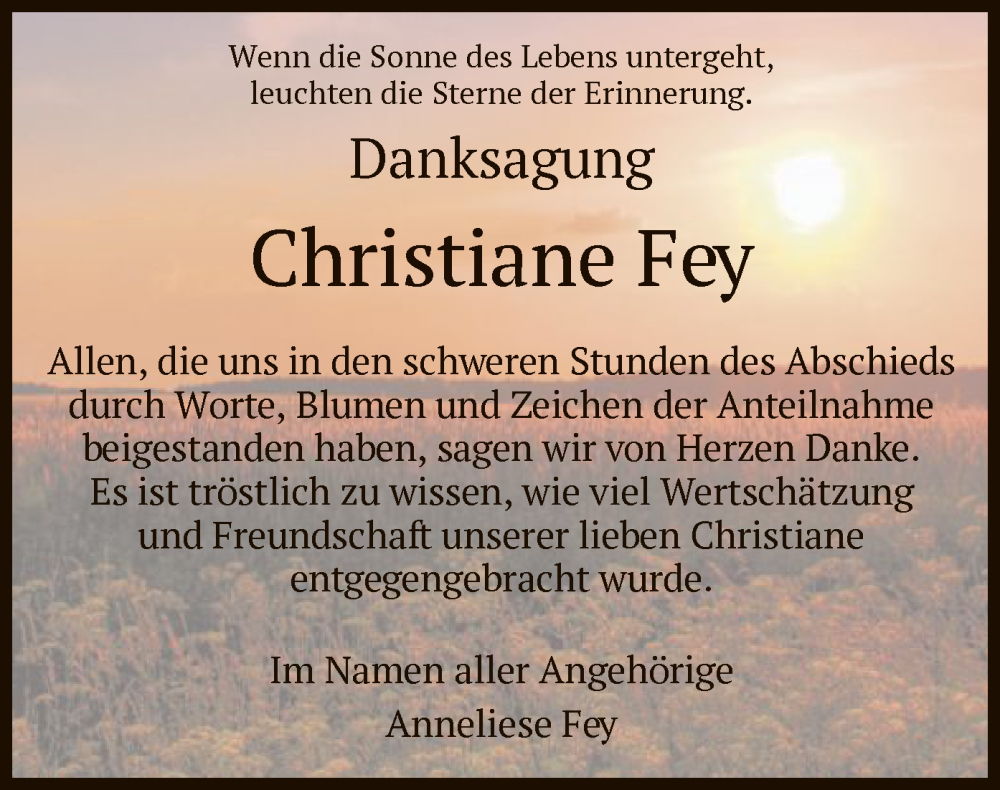  Traueranzeige für Christiane Fey vom 11.10.2025 aus HZ