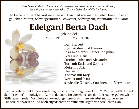 Traueranzeige von Edelgard Berta Dach von HZ