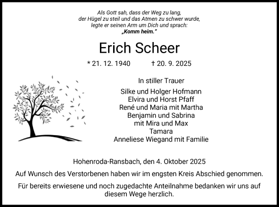 Traueranzeige von Erich Scheer von HZHN