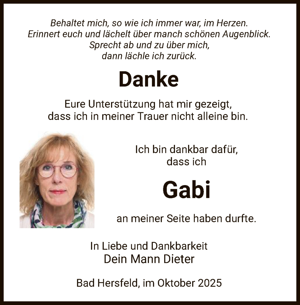  Traueranzeige für Gabi Schröder vom 11.10.2025 aus HZ