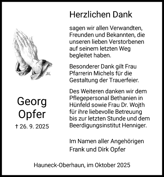 Traueranzeige von Georg Opfer von HZ