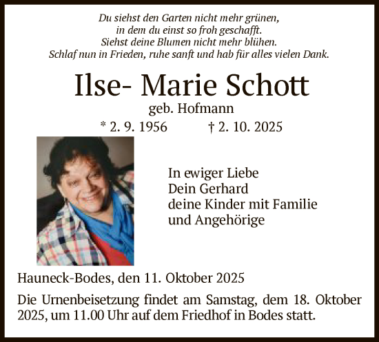 Traueranzeige von Ilse-Marie Schott von HZ