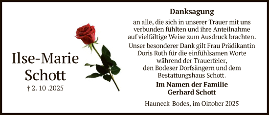 Traueranzeige von Ilse-Marie Schott von HZ