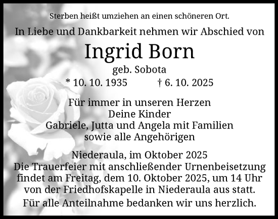 Traueranzeige von Ingrid Born von HZ