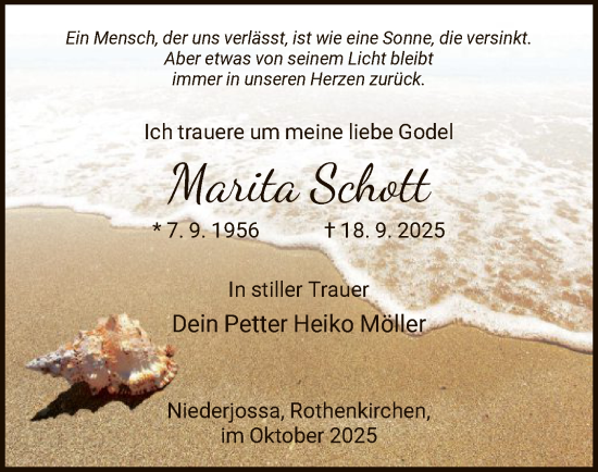 Traueranzeige von Marita Schott von HZHN