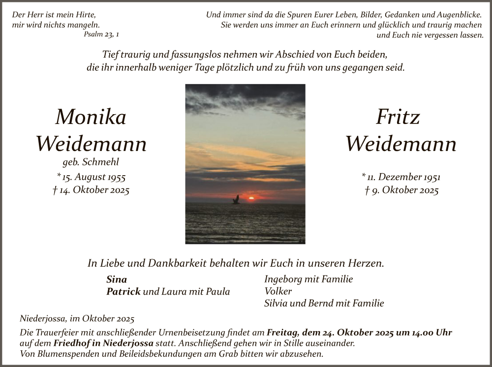  Traueranzeige für Monika Fritz vom 18.10.2025 aus HZ
