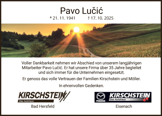 Traueranzeige von Pavo Lučic von HZ